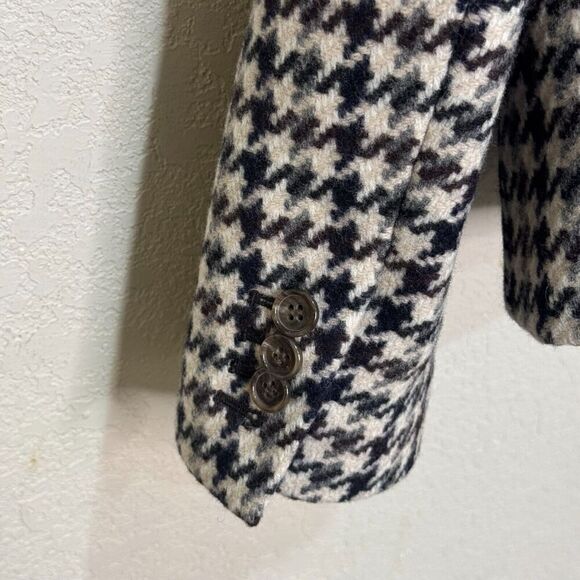 Theory Houndstooth Check Crop Wool Blazer Jacket Size 8 Black Grey Cream Tan - Picture 8 of 10